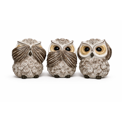 Trio Hiboux Sagesse Protectrice – Statue Hiboux Spirituelle Déco Zen