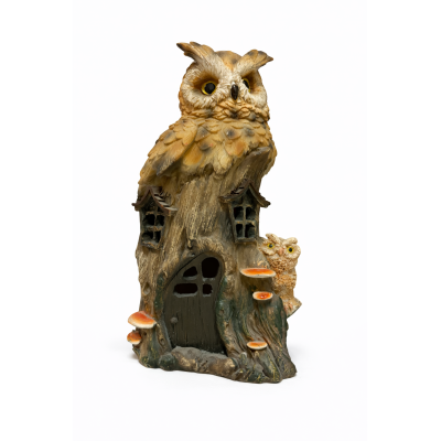 Maison Hiboux LED Décoration – Statue Lumineuse Zen & Nature