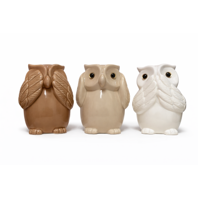 Hiboux Sages en Céramique – Trio Décoratif Zen & Symbolique